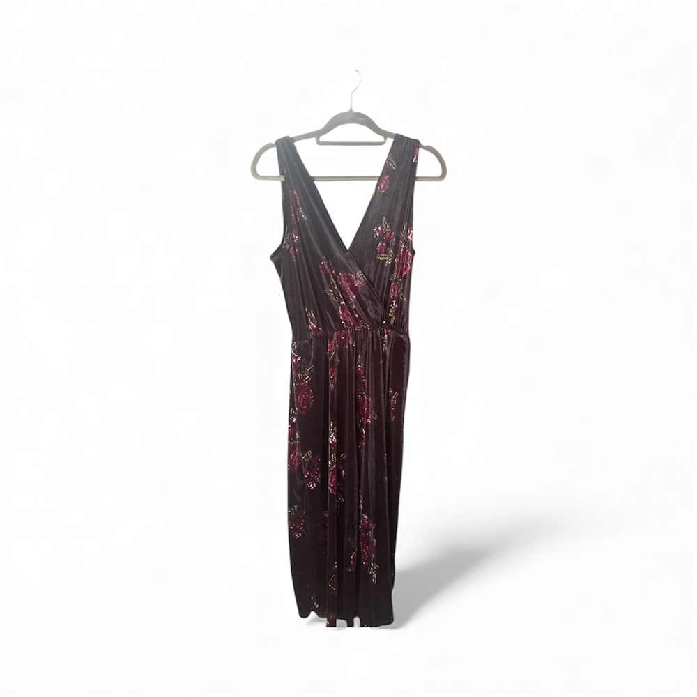Love on a Hanger Black Velvet and Red Floral Jumper